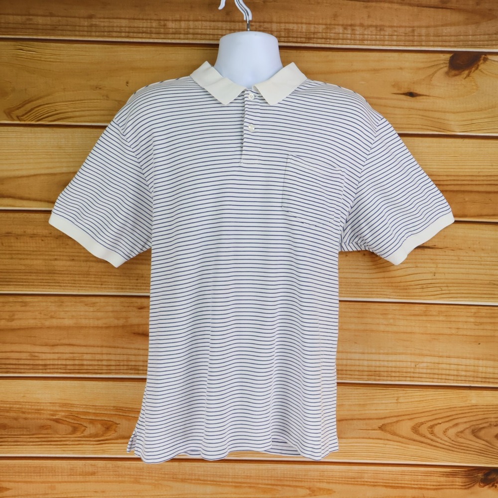 Covington Polo Golf Shirt Mens Size XXL White Blue Striped Cotton Blend Comfort